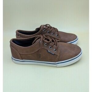 Nautica Boys Casual Low Top Sneakers Brown Faux Leather Lace Up Shoes Size 3